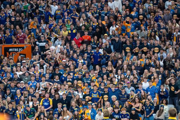 Highlanders fans in the Zoo section at Forsyth Barr Stadium